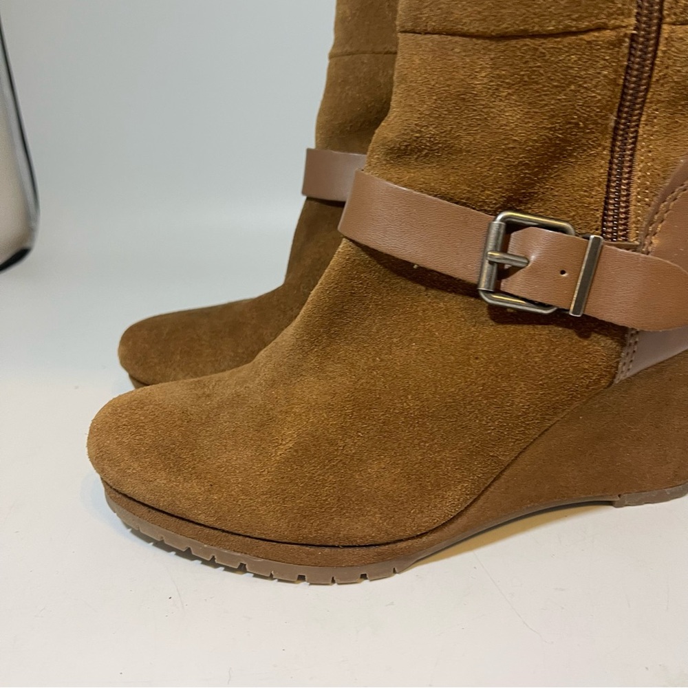 Dolve Vita Pistal Rust Suede Shearling Wedges Brown size 8.5 - Picture 3 of 7